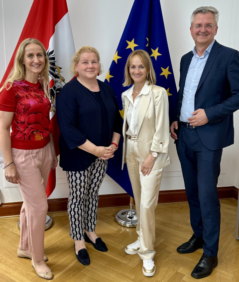 ustauschtreffen mit Gesundheitsministerin Schumann Bild: v.l.n.r:  Gstrein (ÖBVP), Schumann (BMASGPK), Haid (ÖBVP), Missethon (STLP) © BMASGPK 